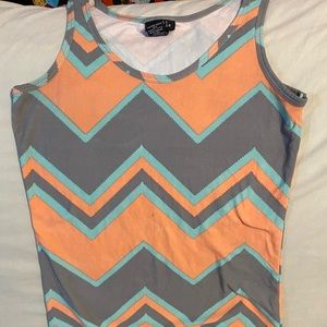 rue21 peach, teal, and gray zig zag striped tank